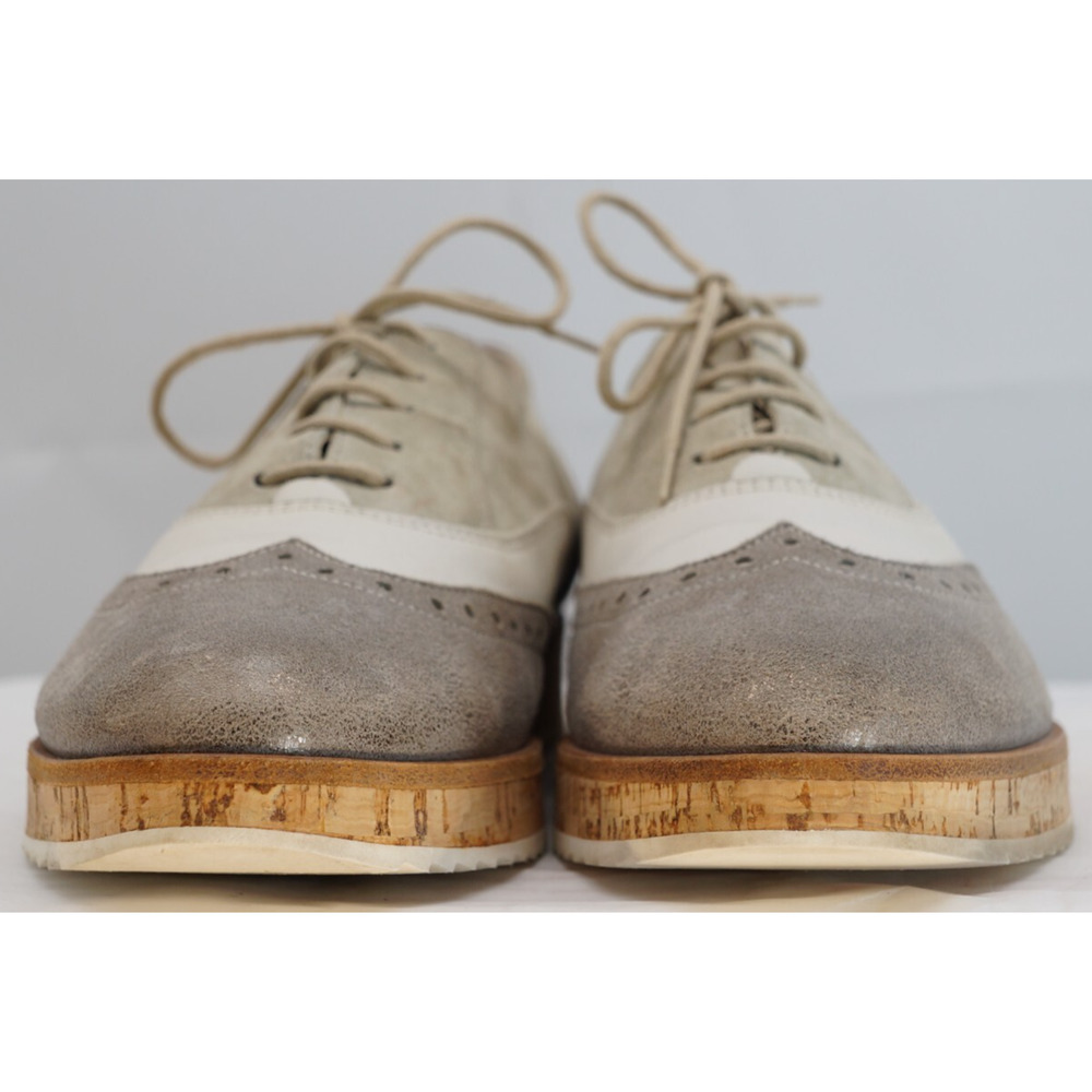 Paul Green Metallic Finish Leather Wingtip Brogue Oxford - Gray Tan White Sz 9 - Picture 4 of 13